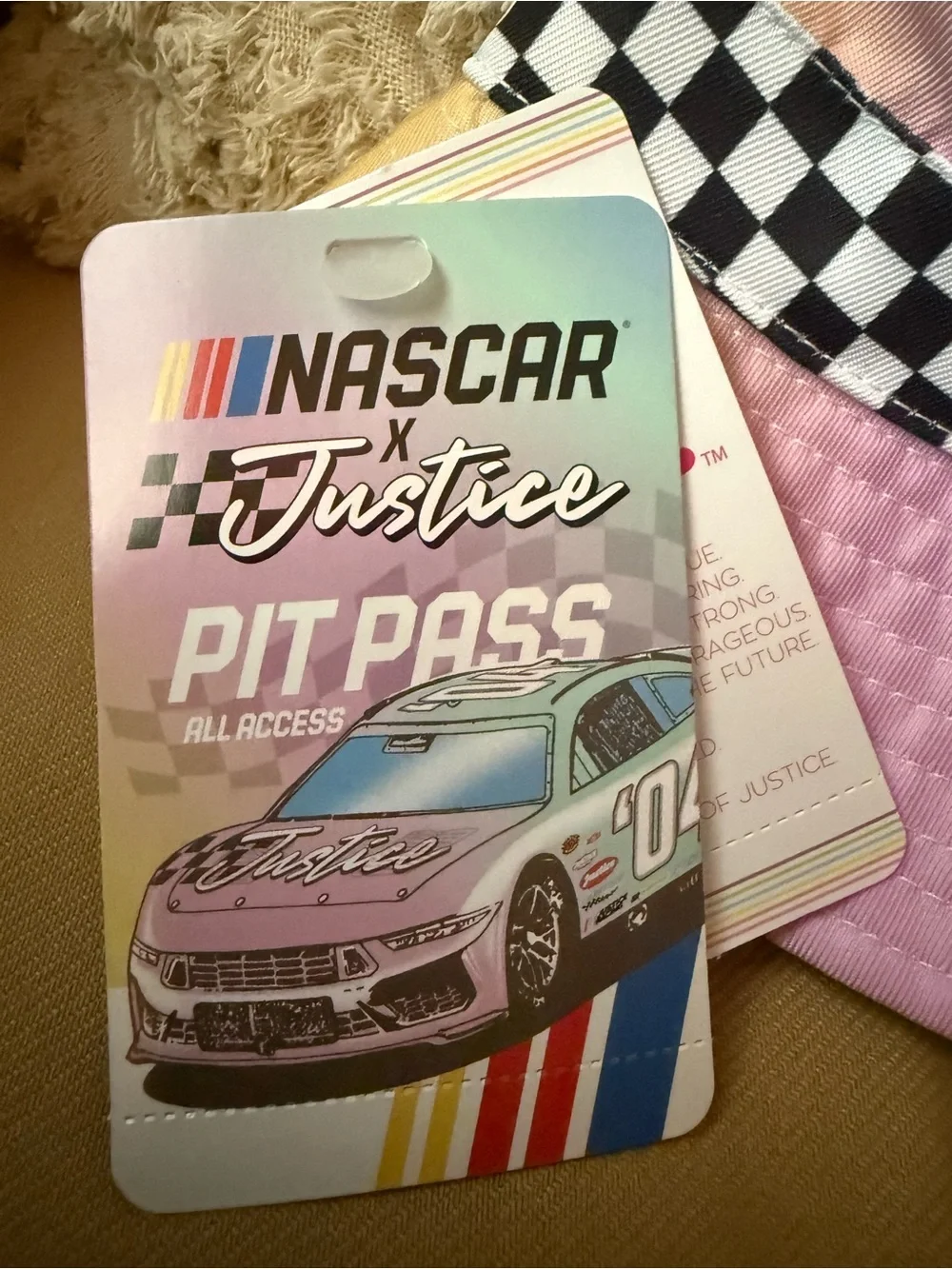 Nascar Justice Kids Rainbow Pastel Bucket Hat with Checkered Trim